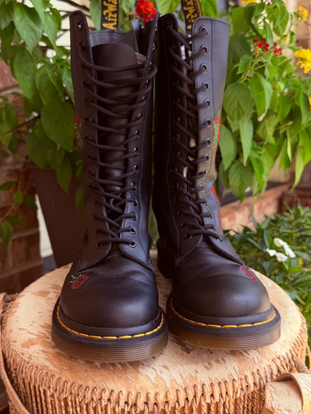 Doc Marten 1914 Vonda Mono Embroidered Rose Floral 14 Eye Black Red Combat Boots - Picture 6 of 16